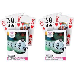5x Senioren speelkaarten plastic poker/bridge/kaartspel met grote cijfers/letters - Ideaal voor oudere mensen/slechtzienden - Kaartspellen - Speelkaarten - Pesten/pokeren
