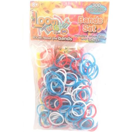 Loom Twister Loombands Junior Rubber Blauw/wit/rood 300-delig
