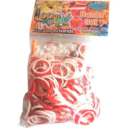 Loom Twister Loombands Junior Rubber Rood/wit 300-delig