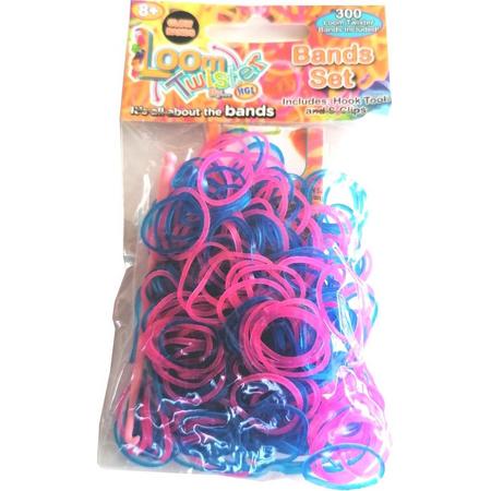 Loom Twister Loombands Transparant Roze/blauw 300-delig