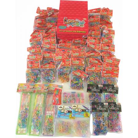 Loom Twister XXL Starterspakket 18.000 stuks! Compleet loompakket inclusief loomelastiekjes, loombords, bedeltjes, s-clips , haken én loomnaalden.