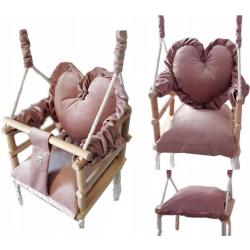 Luxe houten 3 in 1 handgemaakte roze meegroei baby schommel en kinder schommel met hart vormig kussen – Baby swing – Schommel die meegroeit met je kindje - Schommelstoel - Schommels