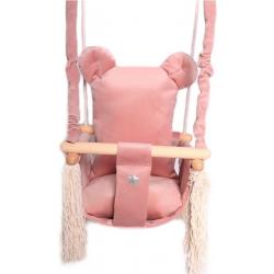 Luxe houten beer handgemaakte roze baby schommel en kinder schommel met beer oor vormig kussen – Baby swing - Schommelstoel - Schommels - Beren oren
