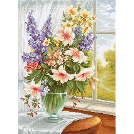 Luca-s Borduurpakket Flowers at the Window  - bloemen voor het raam om te borduren bu4015