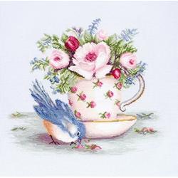 Luca-s borduurpakket Bird in Tea Cup om te borduren ba2324