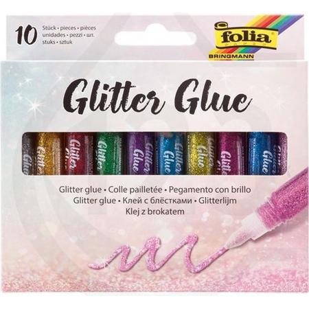 LS -  Folia glitterlijm assorti (10 stuks) - Divers gekleurde Glitterlijm stiften