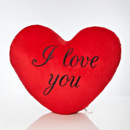 Lumaland - pluche kussen in hartvorm - I love you - 30 cm - Rood / Zwart