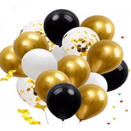 Luna Balunas 50 Stuks Latex Ballonnen  Goud Zwart Helium Confetti