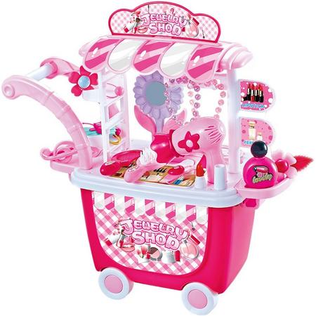 Schoonheidssalon speelgoed trolley -  26-delig - Roze