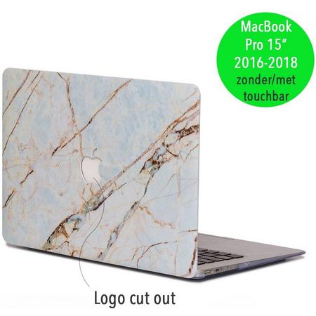 Lunso - hardcase hoes - MacBook Pro Retina 15 inch (2016-2018) - marmer blauw/goud
