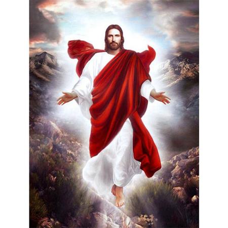 Diamond Painting - Jezus in het Wit en Rood - 50x75 cm (Volledige Bedekking) - Inclusief Premium Tools