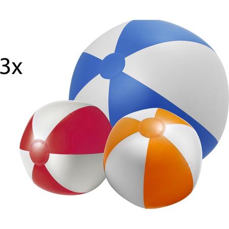 Strandballen set - 3 stuks -1 grote Blauw wit 2 kleinere Rood en Oranje Wit Zomer Topper 2020