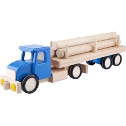 Blauwe houten vrachtwagen met boomstammen - 52x10x13cm - Handgemaakt - Uniek design - LUPO
