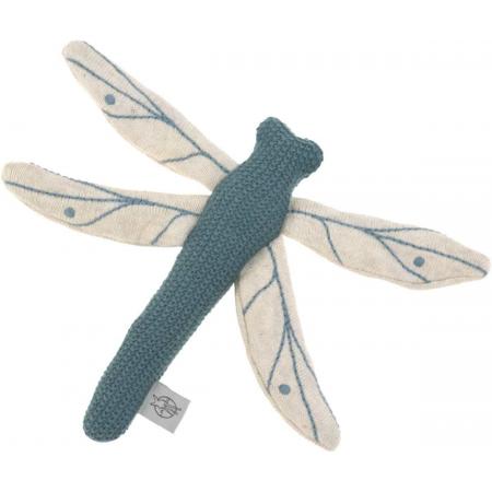 Lässig gebreid speeltje en knuffel met rammelaar knetter Garden Explorer Dragonfly blue