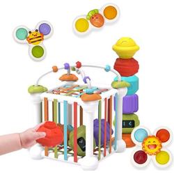 Magic Cube - Stapeltoren - Activiteiten Kubus - Montessori Speelgoed - Blokkendoos - Baby speelgoed 1 jaar - Speelkubus - Kralenspiraal - Speelgoed 2 jaar - Inclusief kinderstoel speeltje