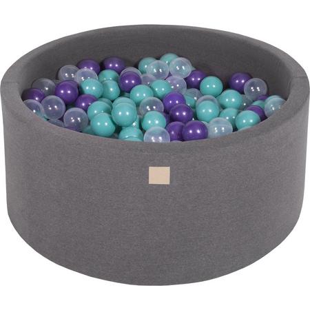 Ballenbak KATOEN Donker Grijs - 90x40 incl. 300 ballen - Turquoise, Violet, Transparant
