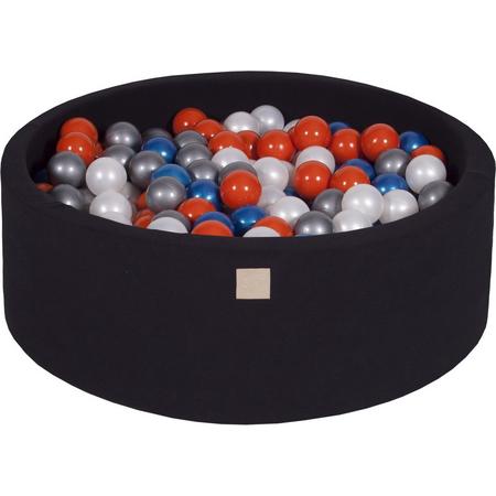 Ballenbak KATOEN Zwart - 90x30 incl. 200 ballen - Parel Blauw, Parel Wit, Oranje, Zilver