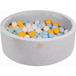 MeowBaby® Ronde Ballenbak set incl 200 ballen 90x30cm - Licht Grijs: Wit, Geel, Licht Groen, Babyblauw