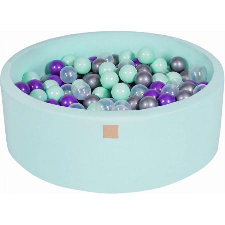 MeowBaby® Ronde Ballenbak set incl 200 ballen 90x30cm - Mint: Mint, Transparant, Zilver, Violet