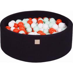 MeowBaby® Ronde Ballenbak set incl 200 ballen 90x30cm - Zwart: Mint, Oranje, Wit