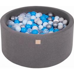 MeowBaby® Ronde Ballenbak set incl 300 ballen 90x40cm - Donker Grijs: Blauw, Transparant, Babyblauw, Zilver