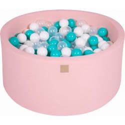 MeowBaby® Ronde Ballenbak set incl 300 ballen 90x40cm - Licht Roze: Wit, Transparant, Turquoise