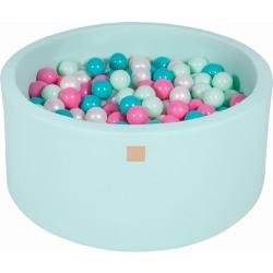 MeowBaby® Ronde Ballenbak set incl 300 ballen 90x40cm - Mint: Parel Wit, Turquoise, Licht Roze, Mint