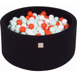 MeowBaby® Ronde Ballenbak set incl 300 ballen 90x40cm - Zwart: Oranje, Wit, Mint