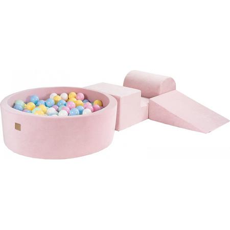 Speelset - Foam Blokken XL - Roze - inclusief 200 ballen - Baby Blauw, Wit, Pastel Roze, Pastel Geel, Mint