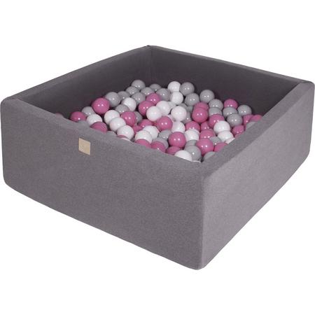 Vierkante Ballenbak incl. 200 ballen - 90x90x40 cm - Donker Grijs - Grijs, Wit, Licht Roze