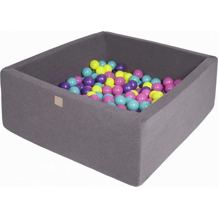 Vierkante Ballenbak incl. 400 ballen - 110x110x40 cm - Donker Grijs - Violet, Donker Roze, Lime, Turquoise