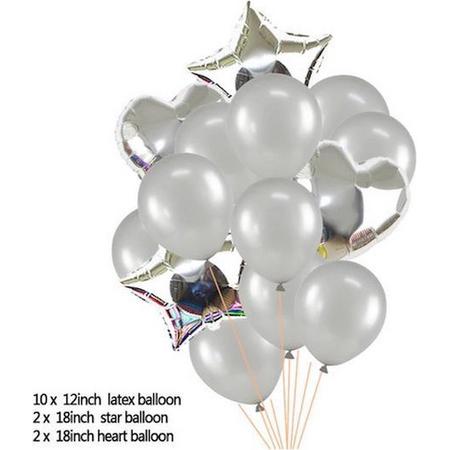 Ballonpakket 14 stuks Folieballonnen en Latexballonnen in Zilver (31251)