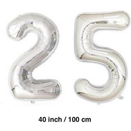 Folie-ballonnen cijfers 25 in ZILVER van 40 INCH / 100 CM  (31269)