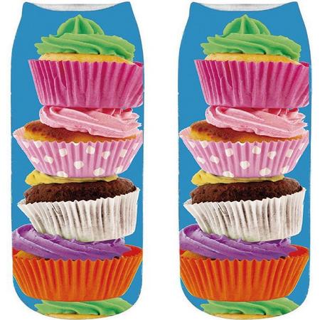 Fun sokken met gestapelde cupcakes (31181)