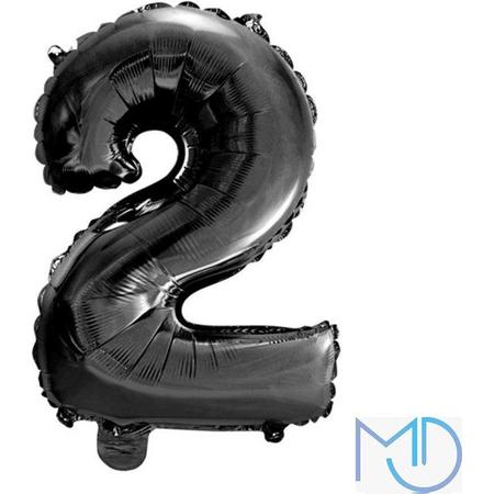 Folie Ballon Cijfer 2 Zwart 100 Cm - 1 METER GROOT - Verjaardag Folieballon - XL Ballon - Voor Elke Feest !