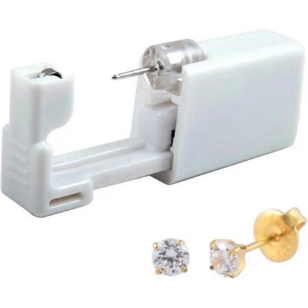 Oorbel schieter - gouden knopje met diamant - wegwerp oorbelschieter- 1 stuk- neuspiercing pistool- met oorbel- oorpiercing schieter- oorpiercing pistool