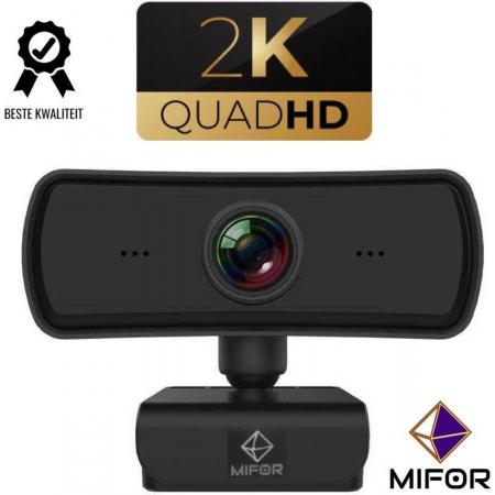 MIFOR® 2K QUAD HD WEBCAM 2560x1440p - NIEUWSTE Webcam AUTOFOCUS met Microfoon - 4 MP Webcam voor PC - Noise Cancelling - Geschikt voor Windows en Apple