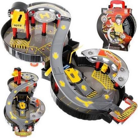 Auto speelgoed jongens - Racebaan opvouwbaar - Koffer inclusief autos en helikopter - Speelgoed auto jongens