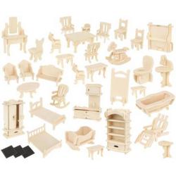 Poppenhuizen & Accessoires Houten poppenhuis meubels - 34 stuks - 175 onderdelen - Puzzel - 3D - DIY