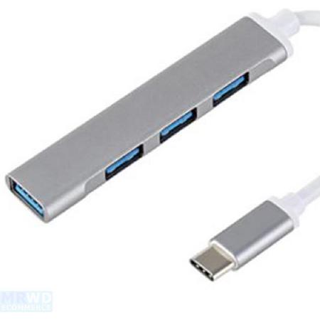 USB C hub 4 poorten Zilver - USB 3.0 en 2.0 poorten - Ook voor USB-C Telefoon