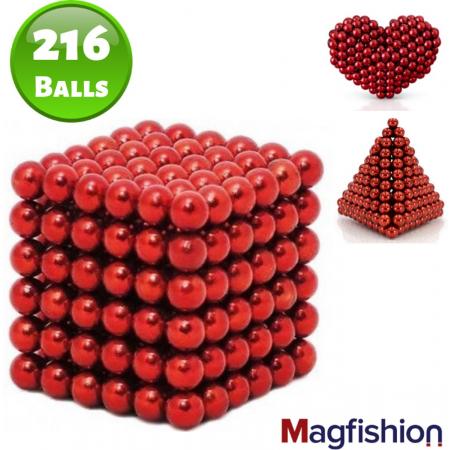 Premium Magneetballetjes Rood – 216 Magnetische Balletjes  -  Neocube Magneet Ballen – Neodymium Magneetballen 5mm – Magnetisch Speelgoed – Magfishion Magneetballetjes