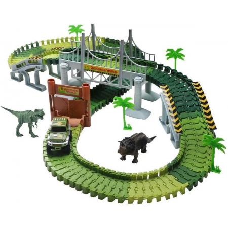 magic traxx flex racebaan jungle dinosauriërs thema! 142 delig met zelfrijdende auto.