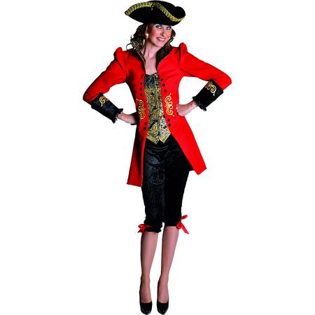 Lakei dame of piraten kostuum met rood/goud jasje en zwarte broek - maat 50-52
