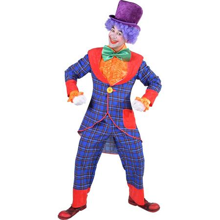 Luxe Clowns kostuum voor heren - maat M - Blauw geruit jasje en broek
