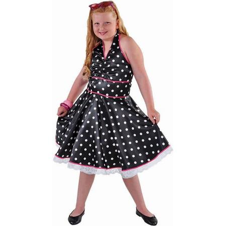 Rock and Roll jurk zwart met stippen voor meisjes - Jaren verkleedkleding maat 152