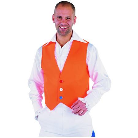 Gilet Holland met fel oranje kleur en knopen in rood, wit en blauw. Verkleedkleding heren maat L/XL