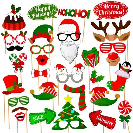 MagieQ Kerst Photobooth Prop Set  - Kerstmis Decoratie - Foto Props -  Accesoires - Versiering - - Papier