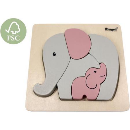 Magni - houten puzzel baby - olifant - roze