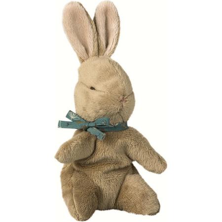 Maileg Baby Bunny, Brown w. blue ribbon