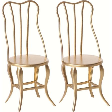 Maileg Vintage chair, Micro - Gold - 2 pack